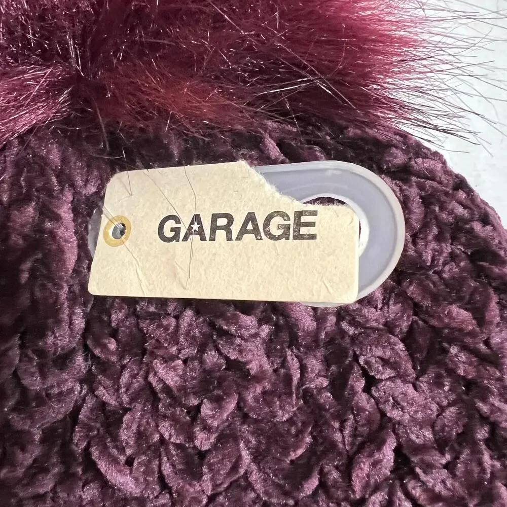 GARAGE Chenille Chunky Knit Beanie w/ Pompom Size O/S NEW Winter Cozy Colorful